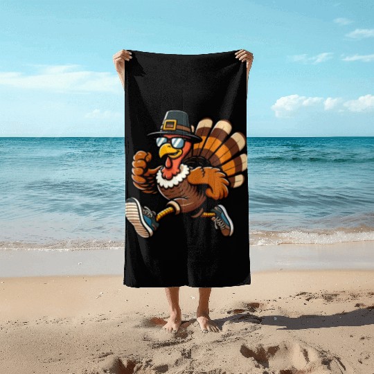 Running Turkey- Turkey Trot Running Thanksgiving Beach Towels