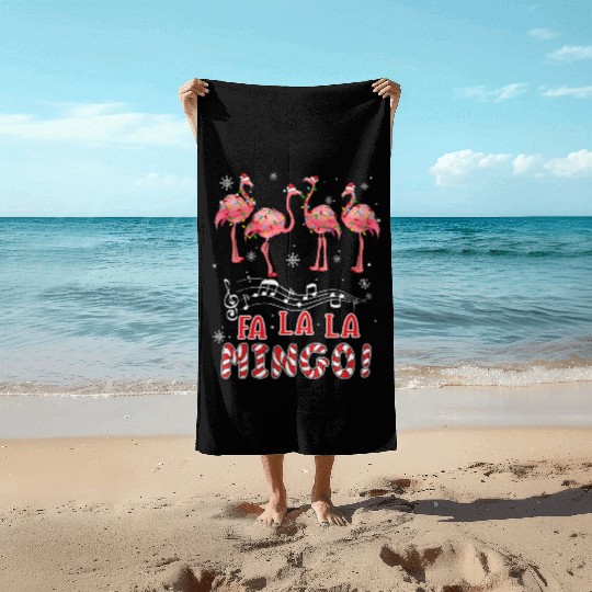 Candy Cane Flamingoes Fa La La Mingo Flamingo Beach Towels