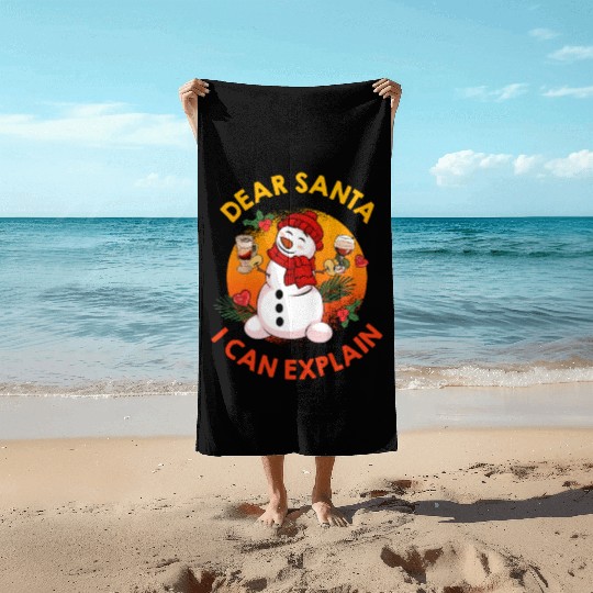 Schneemann Dear Santa I can Explain Funny Beach Towels