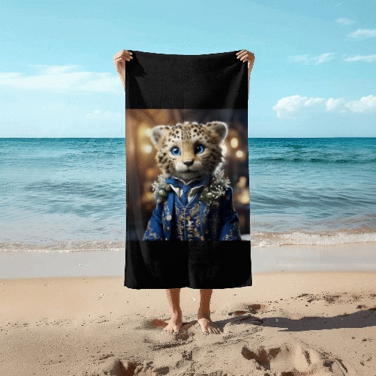 Cute Cheetah Cub Blue Eyes Tuxedo Cat Beach Towels