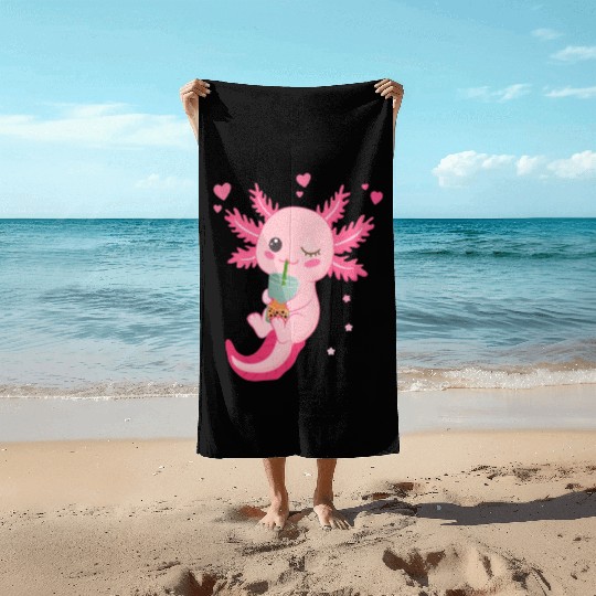 Boba Tea Bubble Tea Milk Tea Axolotl Beach Towels