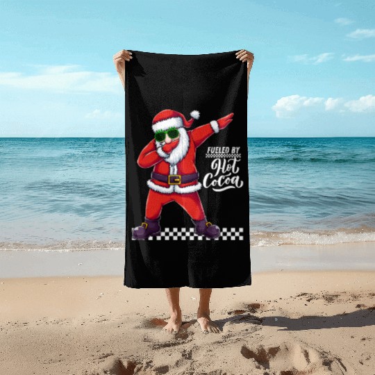 Fueled by Hot Cocoa, dabbing Santa Beach Towels