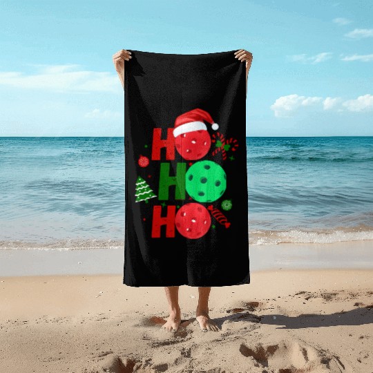 Pickleball Ho Ho Ho Holiday Merry Christmas Beach Towels