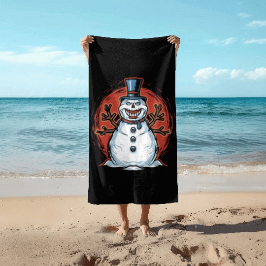 frosty snowman creepy Beach Towels