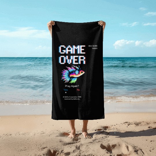 8 bit Arcade Retro Game Over Betta Fish Beach Towels