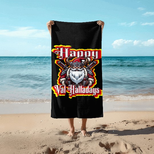 Viking Santa Happy Val Halladays Xmas Holidays Beach Towels