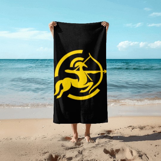 Zodiac Sagittarius Arc Icon Minimalistic Gold Beach Towels