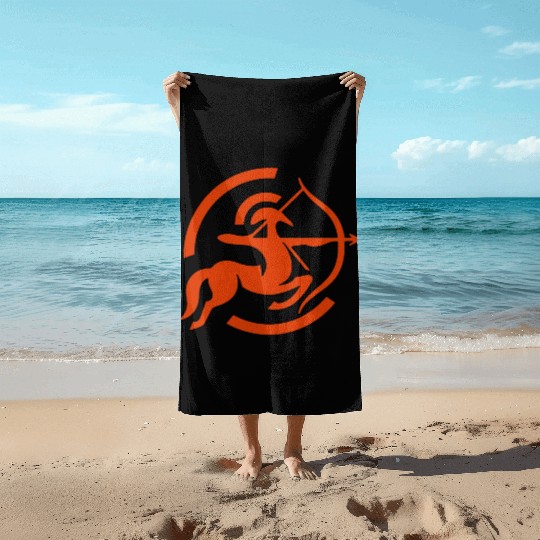 Zodiac Sagittarius Arc Icon Minimalistic In Red Beach Towels