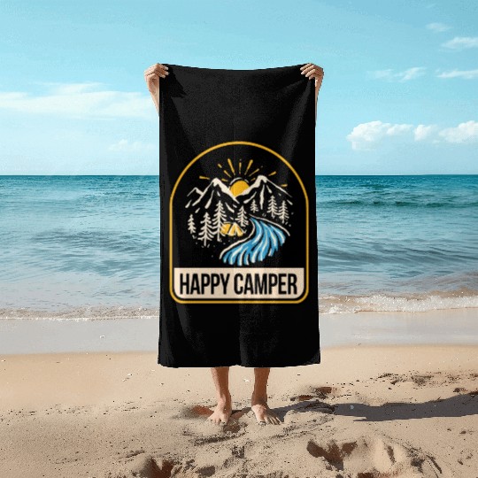 Happy Camper Camping Campfire Tent Beach Towels