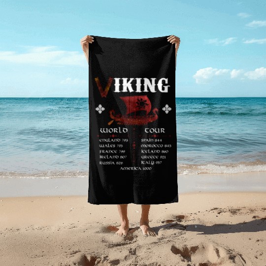 Vikings Dragon Ship VEGVISIR Runes Beach Towels
