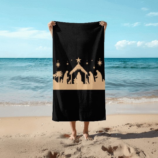Nativity Scene with Mary Joseph Baby Jesus Beach Towels