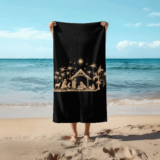 Nativity Scene with Mary Joseph Baby Jesus Beach Towels