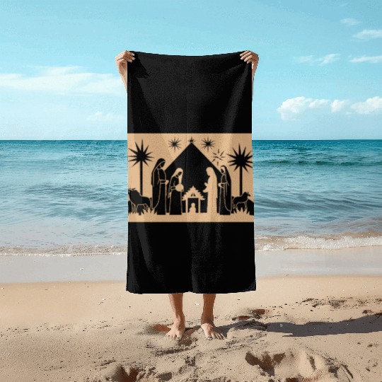 Nativity Scene with Mary Joseph Baby Jesus Beach Towels