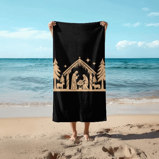 Nativity Scene with Mary Joseph Baby Jesus Beach Towels