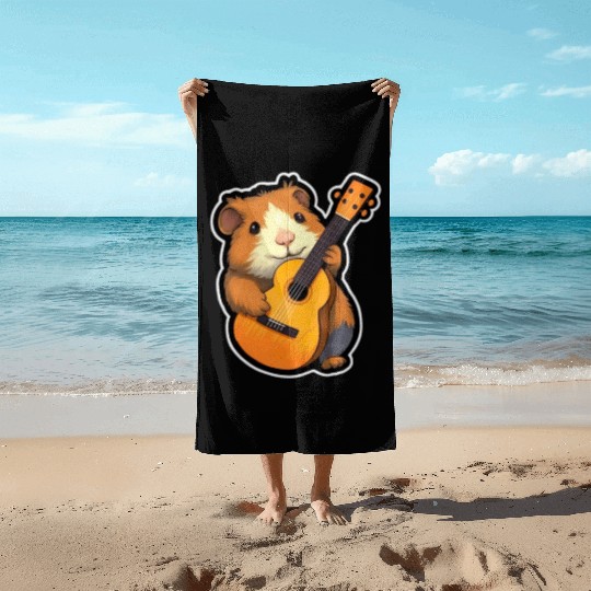 Guinea Pig with Guitar for a Guinea pig owner Beach Towels