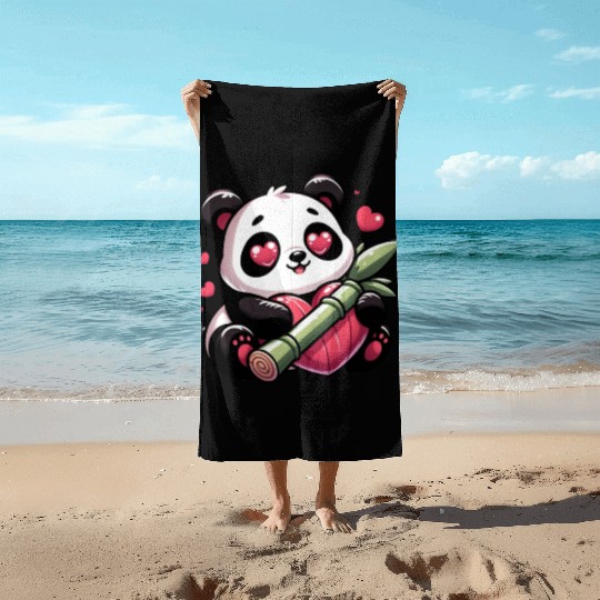 Panda Heart Eye Patches Valentine's Day Bamboo Beach Towels