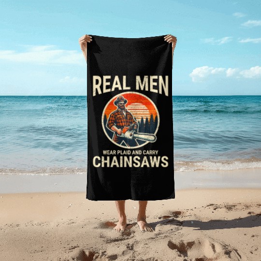 Lumberjack Woodworker Woodcutter Chainsaw Arborist Beach Towels