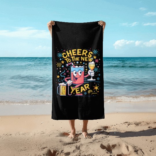 NYE Cheers To The New Year Happy Winter Holiday Beach Towels