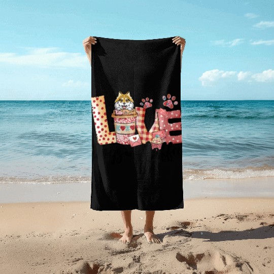Pomeranian Dog Coffee Lover Dog Mom Valentines Da Beach Towels