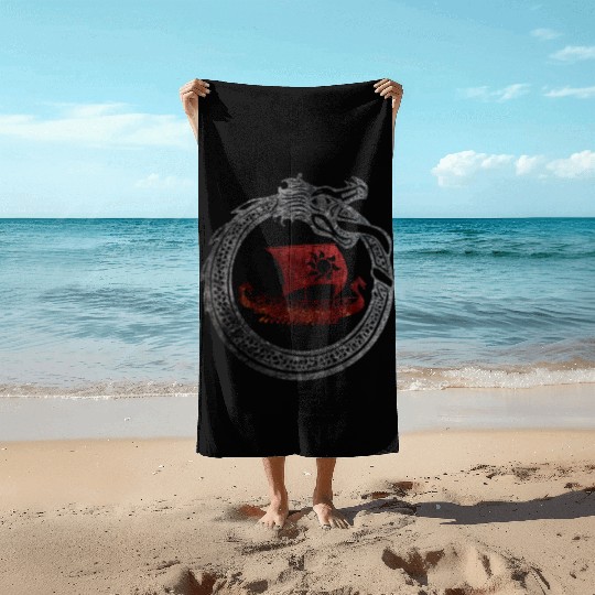 Jormungandr Vikings Dragon Ship Thor Mjolnir Beach Towels