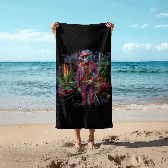 Sustainably sourced day of the dead garden Beach Towels