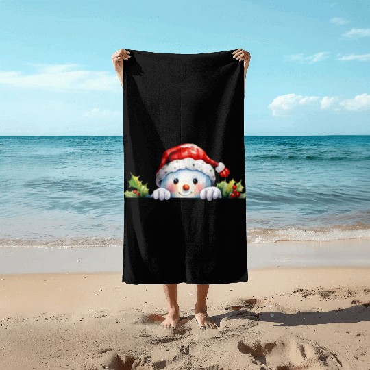 Christmas Cheerful Snowman Beach Towels