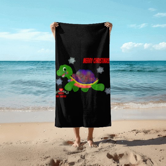 "Tinsel the Turtle" (Snowflake Snuggliezz) Beach Towels