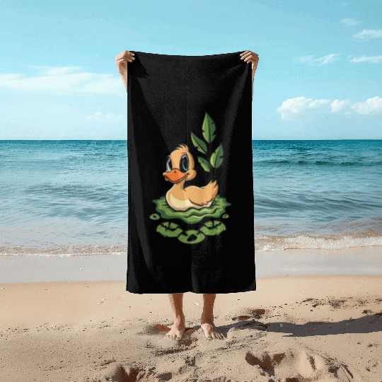 cute duck swimming in a swamp Beach Towels