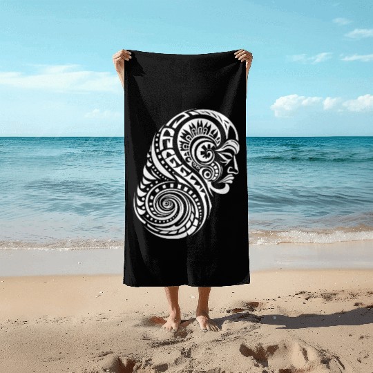 Authentic Maori Tattoo Artistry in white Beach Towels