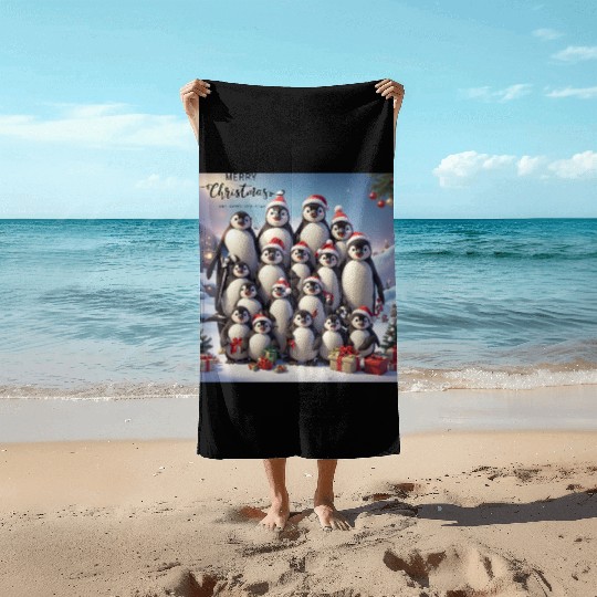 Christmas penguins Beach Towels