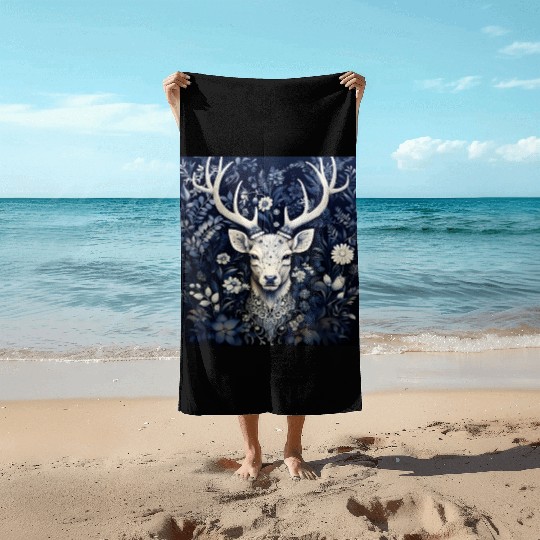 Enchanted Forest Deer Winter Bloom Beach Towels