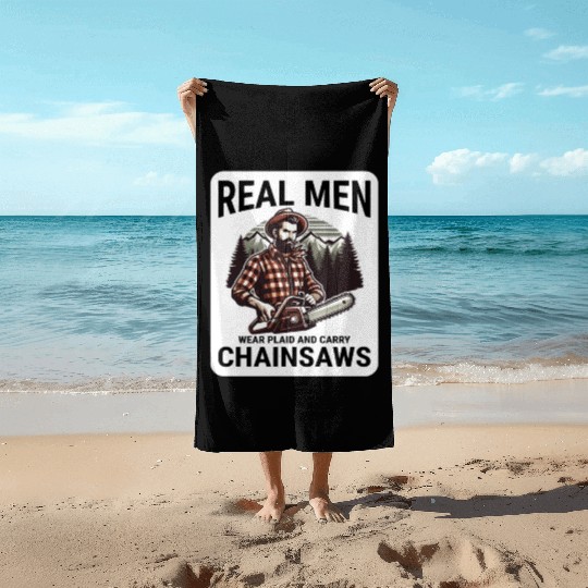 Lumberjack Woodworker Woodcutter Chainsaw Arborist Beach Towels