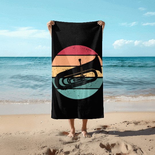 Tuba Retro Sunset Jazz Tuba Player School Band Beach Towels