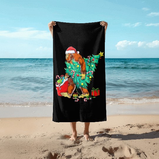 Bigfoot Christmas Sasquatch Squad Crew Tree Lights Beach Towels
