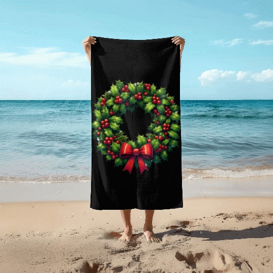 Festive Foliage: Classic Christmas Wreath Beach Towels