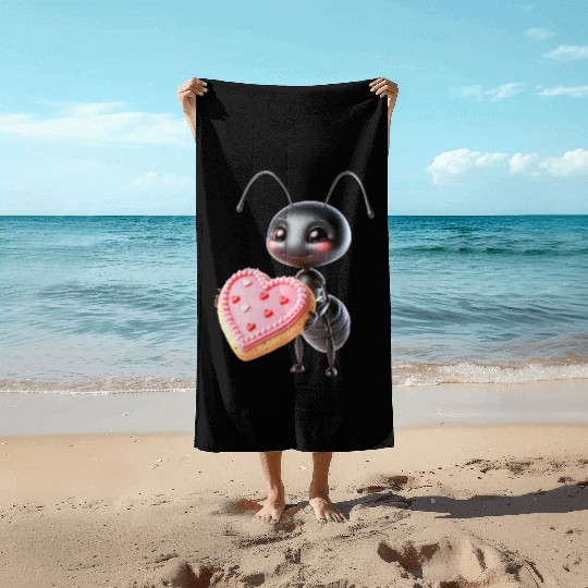 Ant With Heart Cookie Valentine's Day Greeting Beach Towels