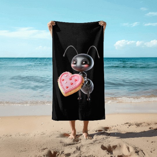 Ant With Heart Cookie Valentine's Day Greeting Beach Towels