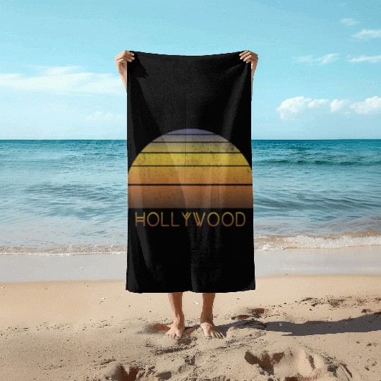 Retro Hollywood California Sunset Vacation Beach Towels
