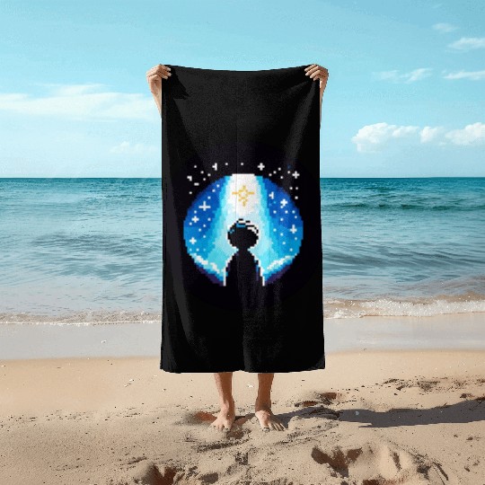 Digital Night Sky - 8-Bit Childhood Dreams Beach Towels
