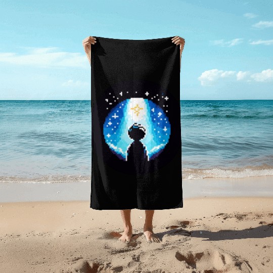 Digital Night Sky - 8-Bit Childhood Dreams Beach Towels
