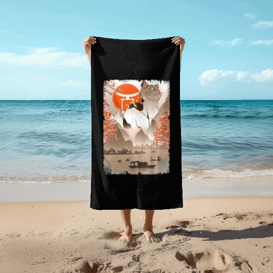 001867 Japanese Cat Mountain Fisher Lake Beach Towels