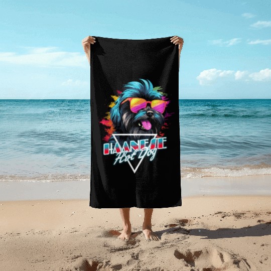 Retro Wave Havanese Hot Dog Beach Towels