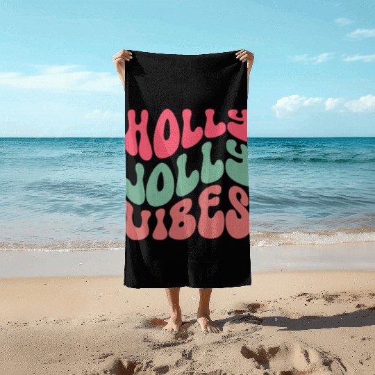 Holly jolly vibes, Xmas Quotes, Christmas Gifts Beach Towels