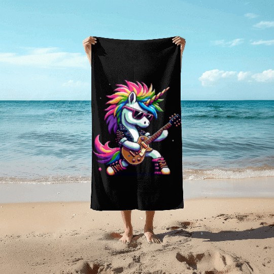 Pixel Punk Rock Unicorn Beach Towels