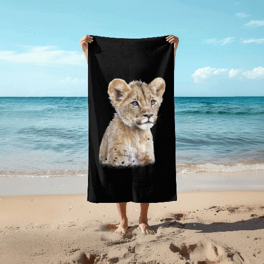 Cute Baby Lion Watercolor Painting Portrait Beach Towels