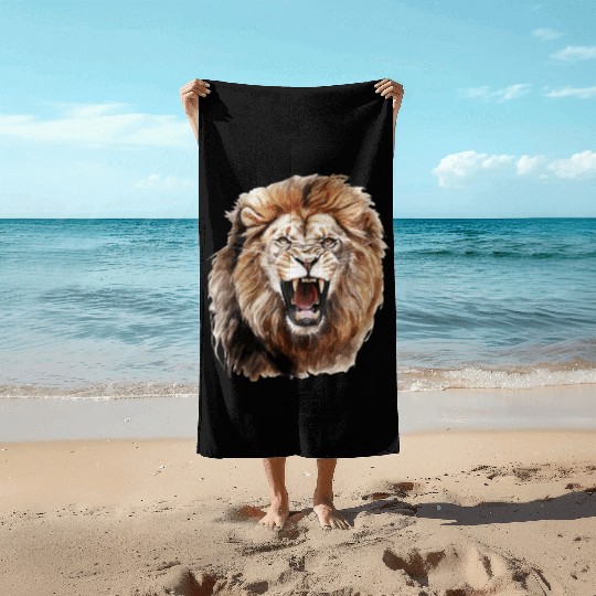 Roaring Lion Watercolor Painting Portrait Beach Towels