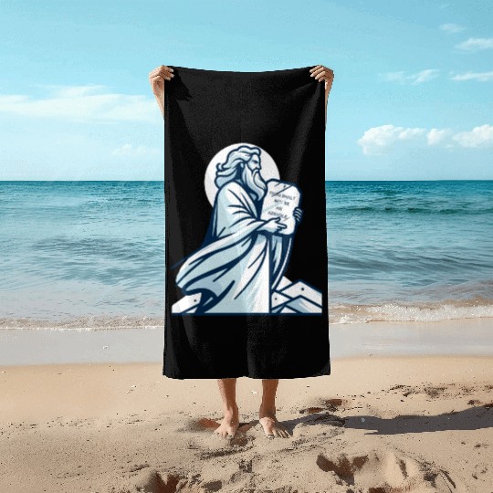 Thou shalt not be an asshole funny Moses design Beach Towels