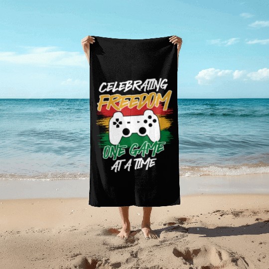 Controller Celebrating Freedom One Game at a Time Beach Towels