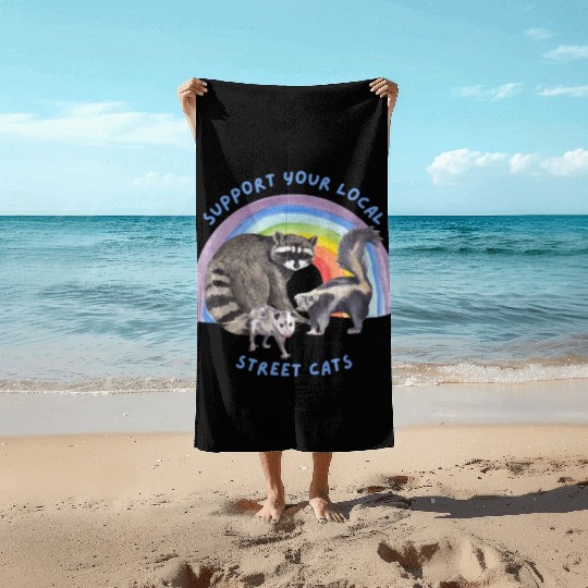 Support Your Local Funny Cats Trash Racoon Opossum Beach Towels