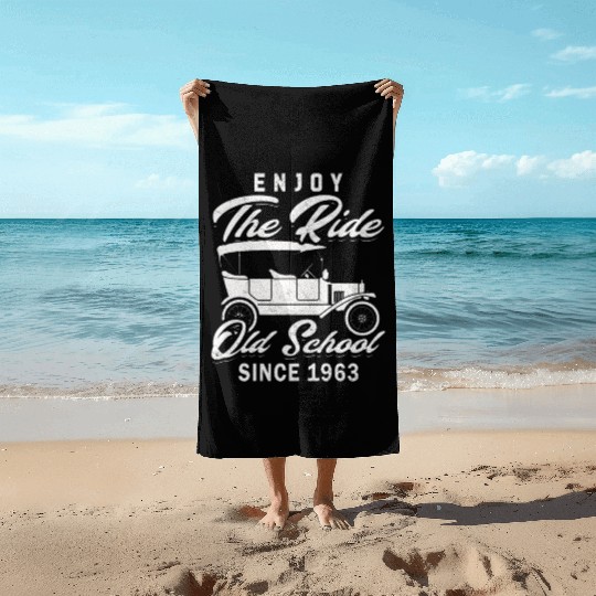 Vintage car 1963 60th birthday present men Beach Towels